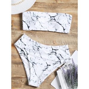 NWT ZAFUL MARBLE HIGH WAISTED BANDEAU BIKINI S